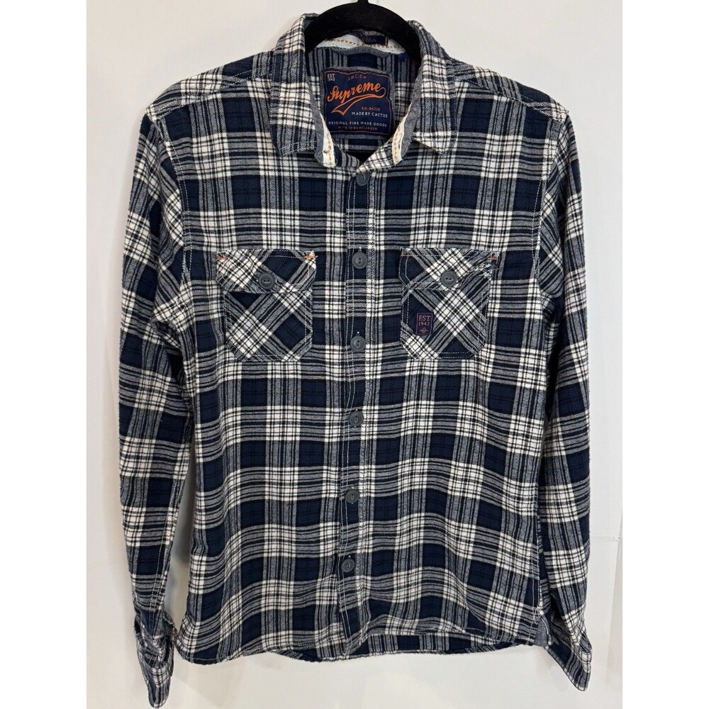 Supreme AMC Men's M Blue White Plaid Flannel Button Up Long Sleeve Shirt